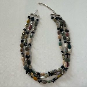 Vintage 925 3-Strand Stone Necklace